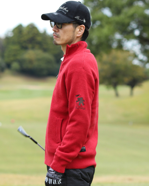GOTCHA GOLF] ストレッチ 裏ボア スタンド 畦 ニット GOTCHA
