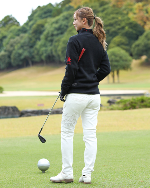 ラッセルノ セットアップ ボア ゴルフ ジャケット ショーツ L 紺 ■GY09 GOTCHA GOLF] ストレッチ 裏ボア スタンド 畦 ニット GOTCHA