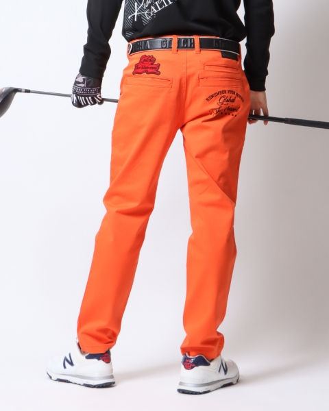 オレンジ・ホワイト ゴルフパンツ サイズ2 GOTCHA GOLF] ストレッチ プレミアム ワッペン ロングパンツ
