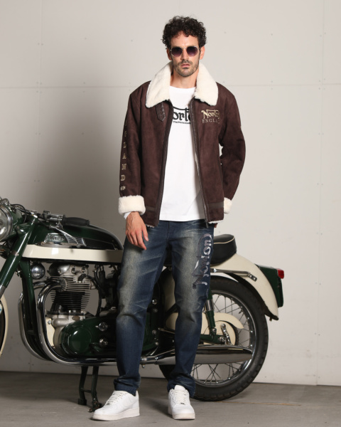 Norton ムートンジャケット Norton] PU ライン フェイクムートン ジャケット Norton PEET