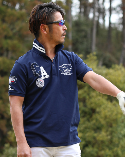 GOTCHA GOLF] UVカット 鹿の子 ワッペン ベーシック ポロ GOTCHA