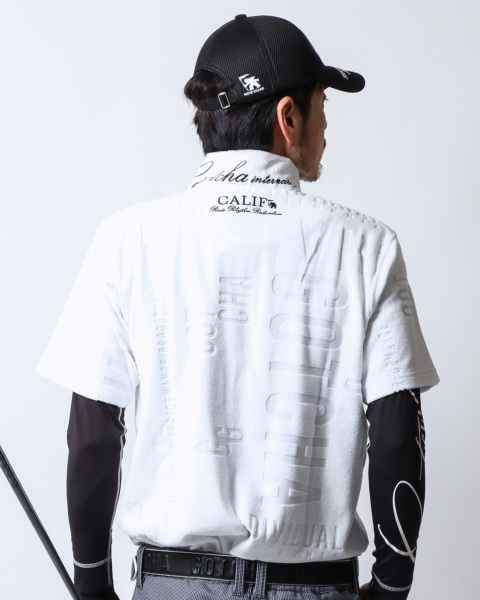美品　BEARSGOLF ハーフジップシャツ ホワイト2024モデルXL GOTCHA GOLF] ドライ ロゴ パイル ジャカード ハーフジップ ポロ