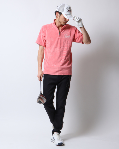 GOTCHA GOLF] ドライ ロゴ パイル ジャカード ハーフジップ ポロ