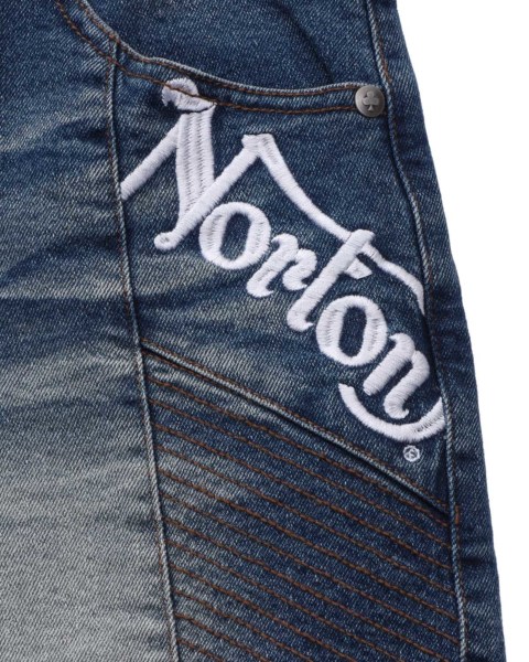 【接触冷感】【XL】Norton ストレッチ 刺繍 ライダースデニム Norton] 接触冷感 ストレッチ ライダース デニムショーツ Norton