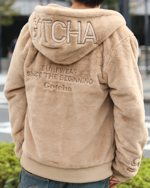 【関税込】 ロゴフード - ブラック GOTCHA] フード ロゴ ファー フルジップ パーカー GOTCHA PEET