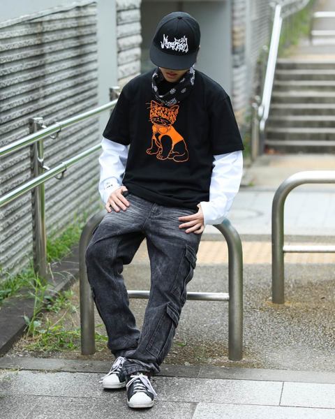 Karl Kani] Stretch ブラック ケミカルウォッシュ カーゴ Jeans