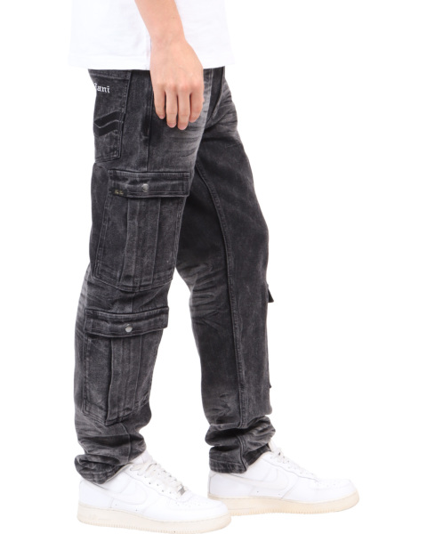 Karl Kani] Stretch ブラック ケミカルウォッシュ カーゴ Jeans