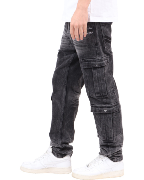 Karl Kani] Stretch ブラック ケミカルウォッシュ カーゴ Jeans